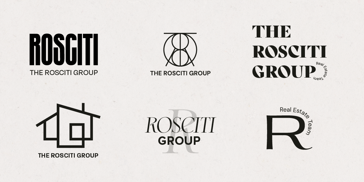 Various logos for "The Rosciti Group," featuring different designs and styles.